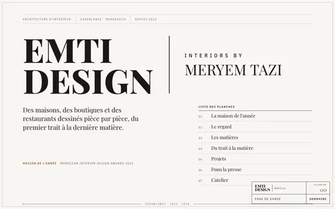 Page de garde du site d’Emti Design