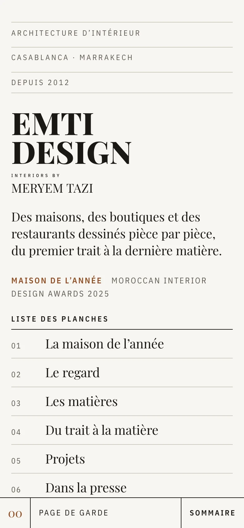 Le site sur iPhone : page de garde et villa