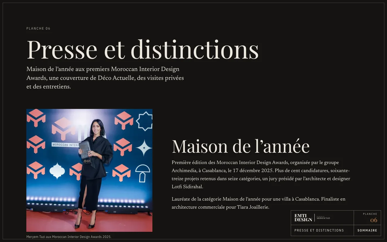 La page Presse et distinctions